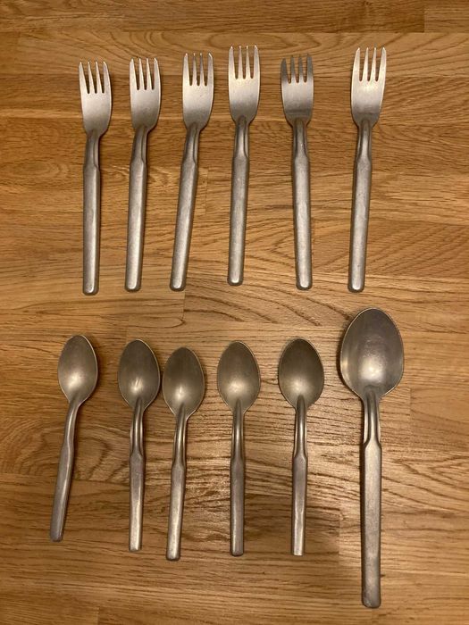 Sztućce aluminium PRL vintage łyżka widelec łyżeczka zestaw 12 szt