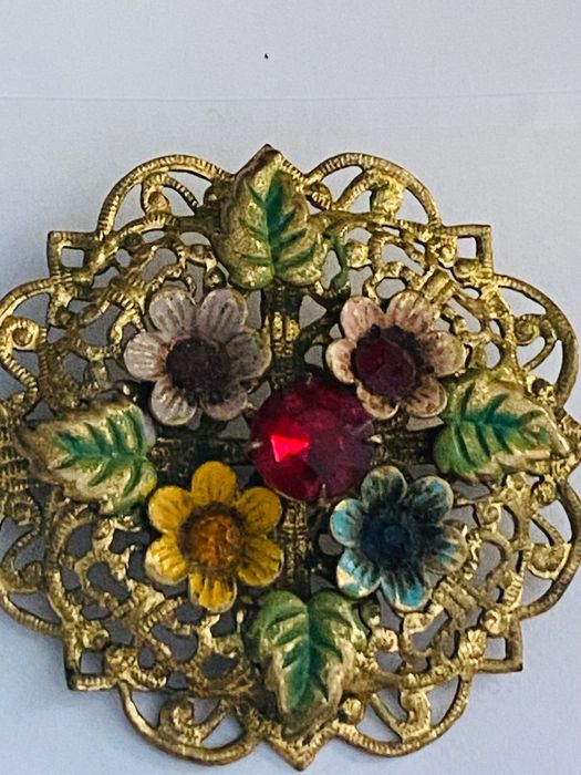 Broszka antyk Czech Filigree unikat starodawna