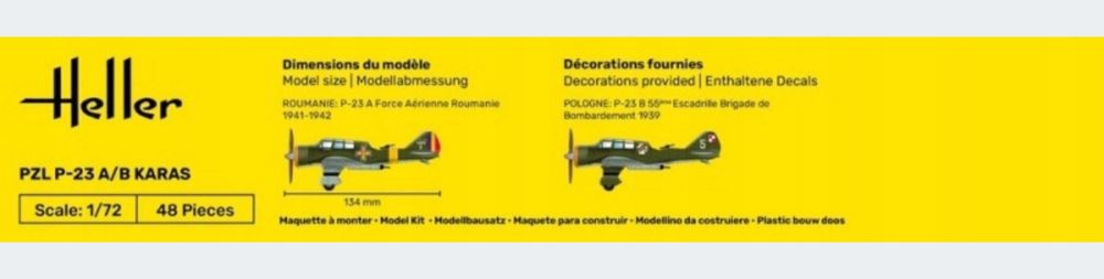 Heller 56247 Starter Set samolot PZL P23 Karaś model do sklejania 1:72