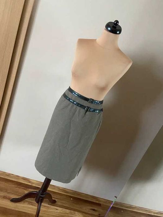 spodnica midi trapez braz welna wool kratka xl 42 40 l +size