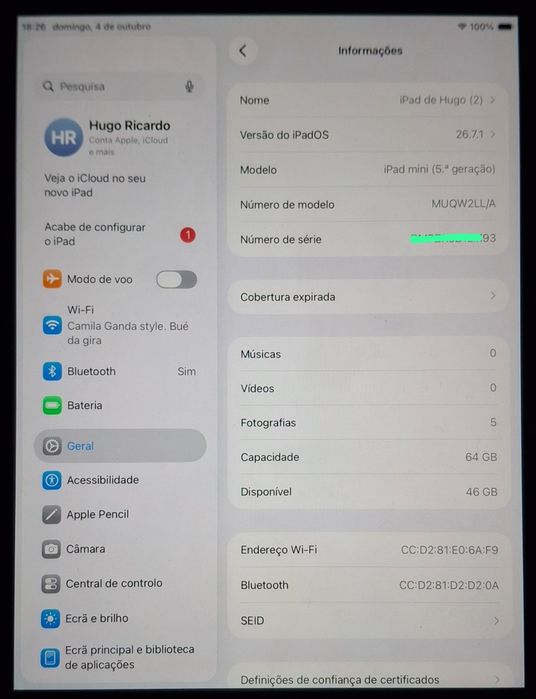 Ipad mini 5° geração  64gb
