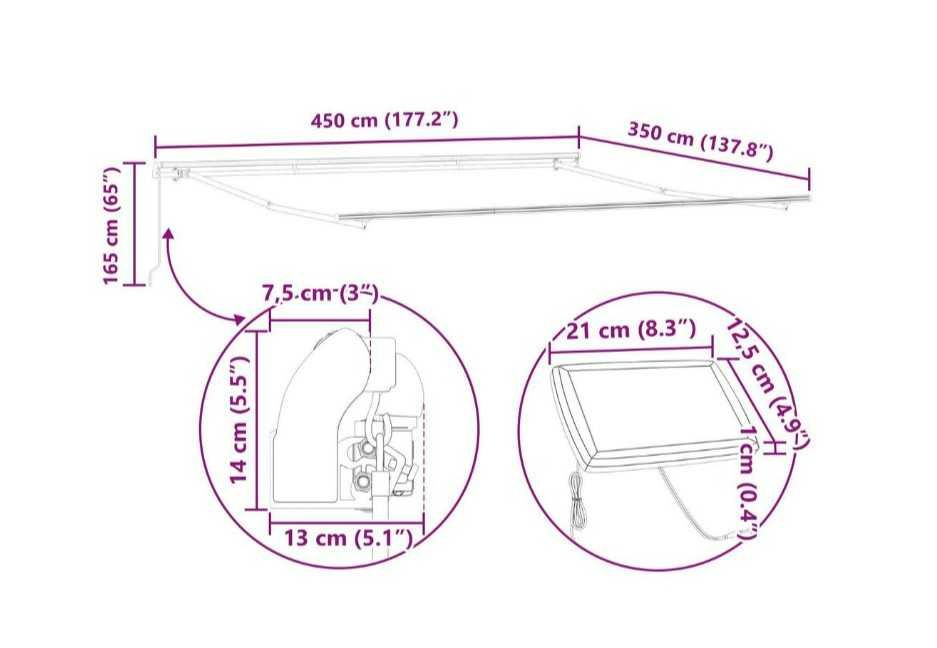 Ręczna markiza chowana z LED Biała 450 x 350 cm  313206