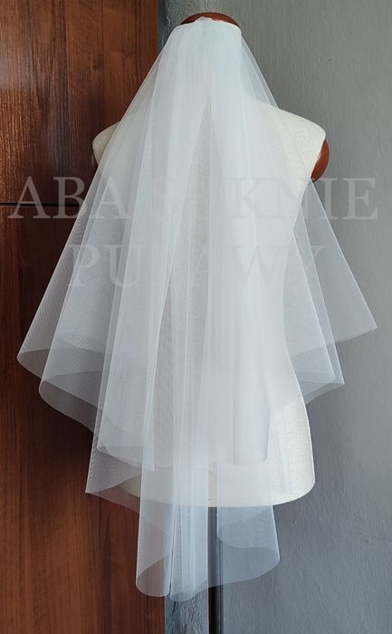 Nowy welon ślubny gładki 60/80 cm. Tiul muślinowy. Biały