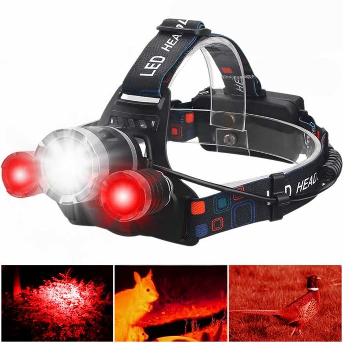 Фонарь налобный с красным светом PLD 3000-T6+2XPE (RED), 2x18650