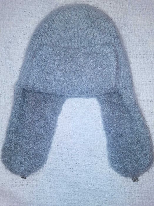 Шапка ушанка ангора серо- голубая