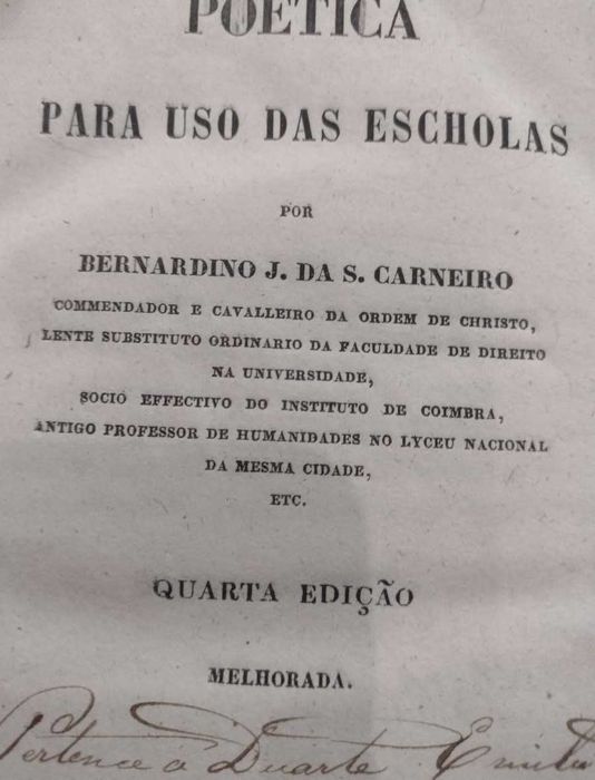 Poética para uso das Escholas por Bernardin J. da S. Carneiro 1855