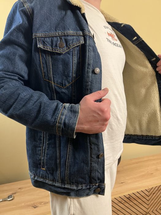 Levi’s XL | джинсова куртка з хутром, шерпа | з нових колекцій / блакитно-зеленувата