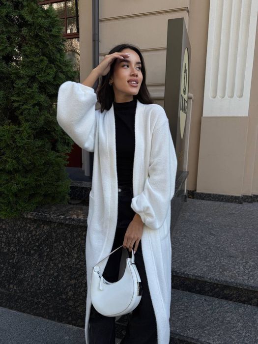 Кардиган теплий оверсайз альпака білий 42-50