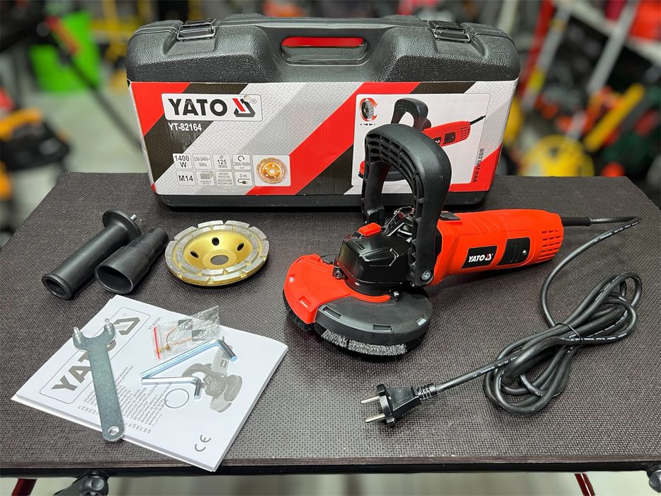 Шлифмашина по бетону YATO YT-82164 + чашка - 1400 Вт, регулировка об.