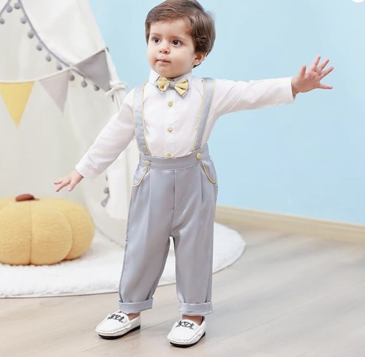 Ubranko do chrztu 3-częściowe komplet dla chłopca Booulfi biały 9-12