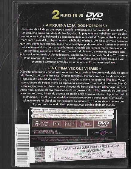R. Corman. A pequena loja de horrores; R. Brooks. A última vez que vi Paris.