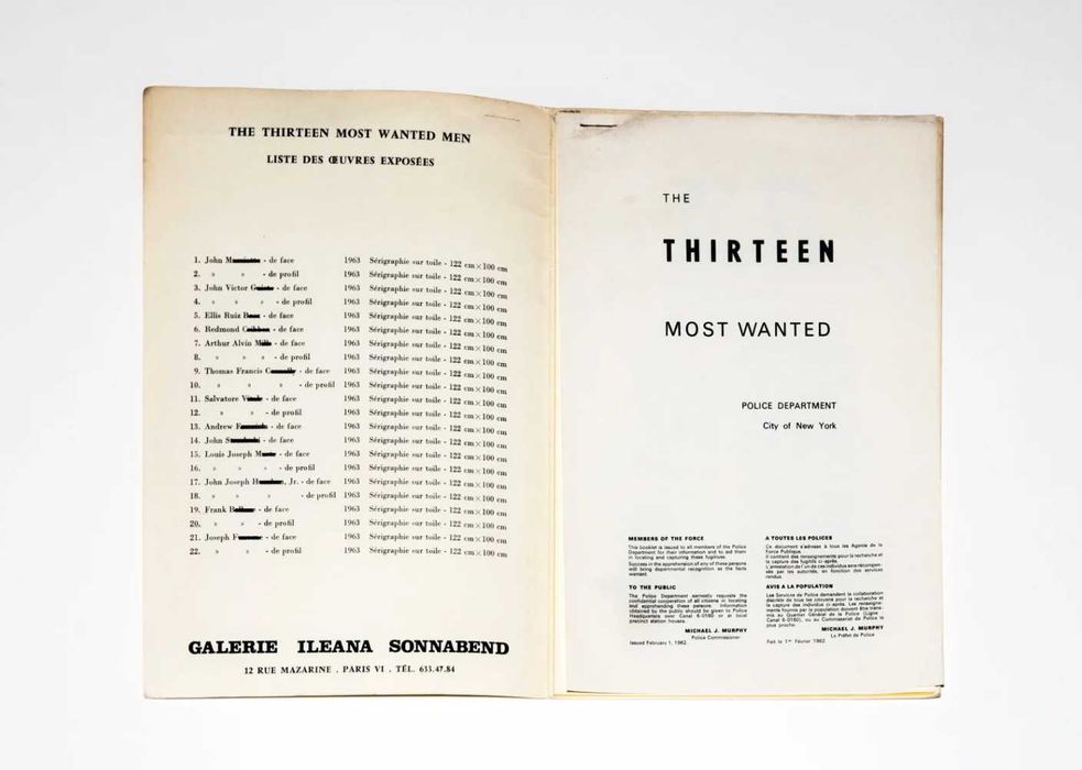 Andy Warhol Dossier Nº 2357 Thirteen Most Wanted Men 1967 Exposição