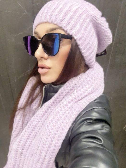 Liliowy komplet z welny merino damski