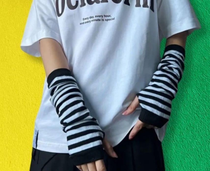 Długie rękawiczki bez palców,w paski, nowe