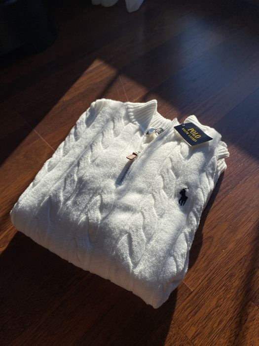 Sweter Polo Ralph Lauren Biały Cable-Knit Warkocze