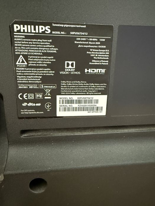 Телевізор Philips 50PUS6754/12 50” 4K Ambilight Smart TV Dolby Vision