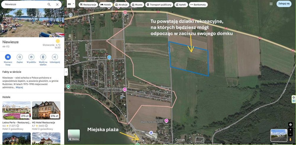Działka przy jeziorze Pławniowice pod domki dzierżawa