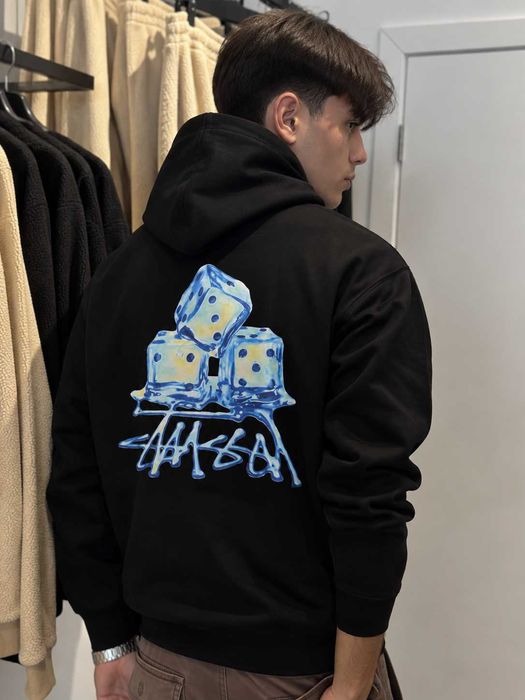 Толстовка Stussy Fuzzy Dice Yellow • Худи Черное Стусси Желтые Кубики • XS-XXL