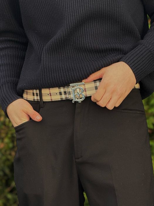 Ремень Burberry бежевый мужской ремінь Барбери шкіряний чорний пасок