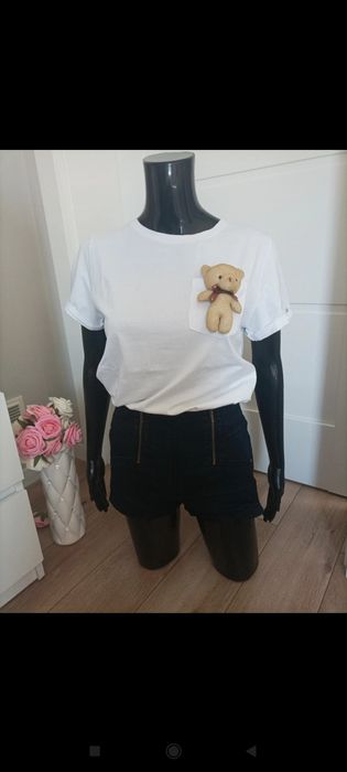 Biały T-shirt z białym misiem Bluoltre S/M