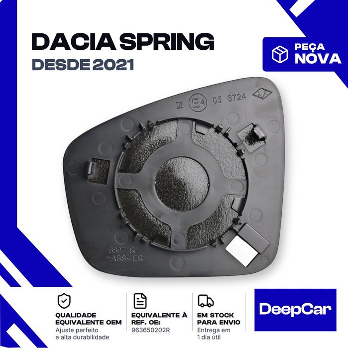 Vidro do espelho retrovisor Dacia Spring 963650202R Direito (2021 em diante) Peça Nova