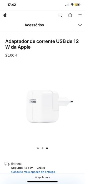 Apple Carregador adaptador de corrente iPad