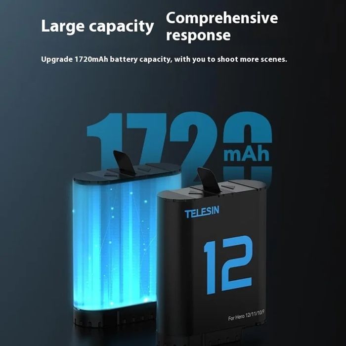 TELESIN зарядний пристрій та акумулятори  для GoPro Hero 12 / 11 / 10