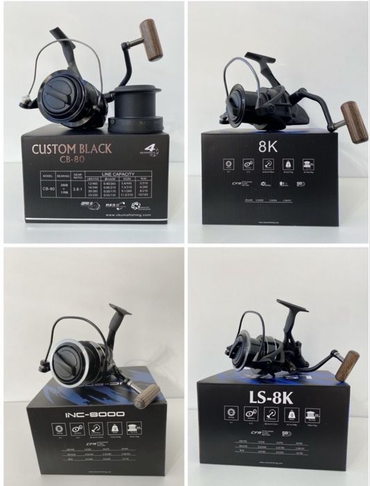 Котушки Okuma 8K; Okuma Custom Black і інші.