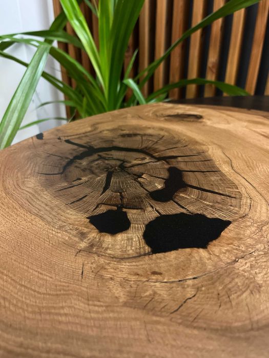 Stół dębowy okrągły do salonu jadalnia żywica monolit 100 cm #1
