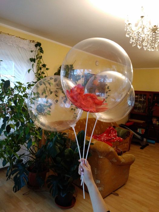Balon przezroczysty transparentny 45cm z patykiem 10szt