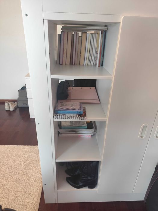 Cama alta IKEA branca, com secretária c/4 gavetas, 90x200 cm