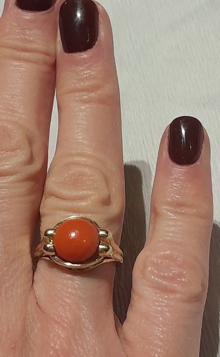 R.16 Retro Pierścionek 3.83g Koral nat. Złoto 585 WYCENA