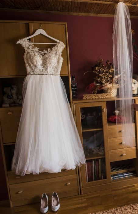 suknia ślubna koronka tiul 34/36
