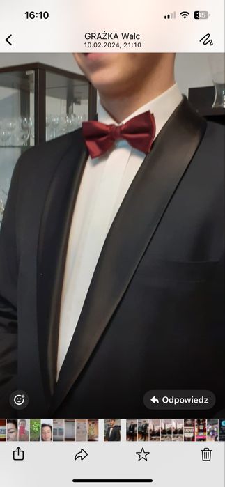 Smoking Kubenz Czarny piekny smoking z biala koszula Lancerto 42