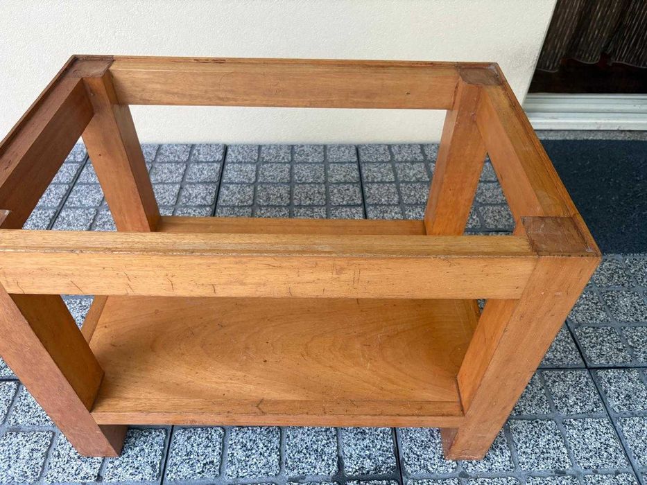 Mesa de Centro de Vidro Temperado e Madeira Maciça