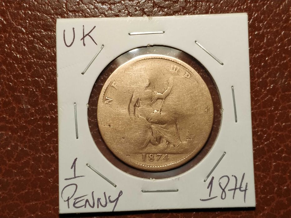 Reino Unido - moeda de 1 penny de 1874 (Rainha Victoria)