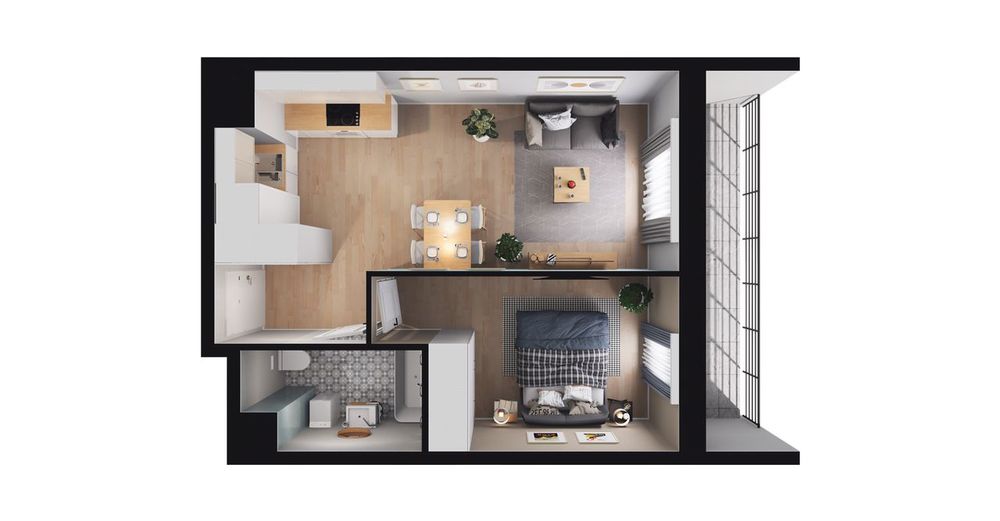 2-pokojowe mieszkanie 36 m² + loggia - Widok 3