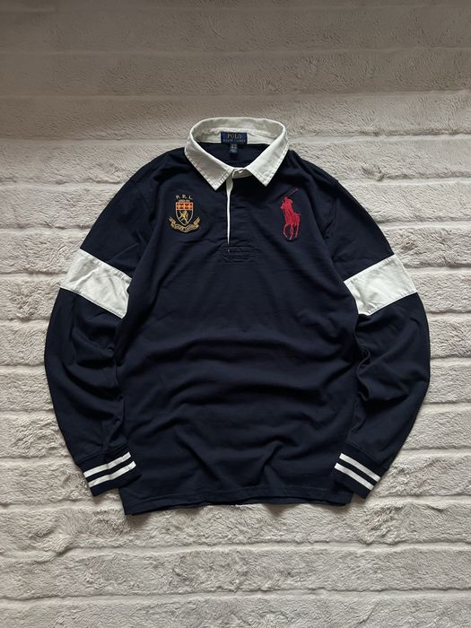 Polo Ralph Lauren (S) Rugby Shirt Navy Big Logo регбійка поло чоловіча футболка лонг з комірцем