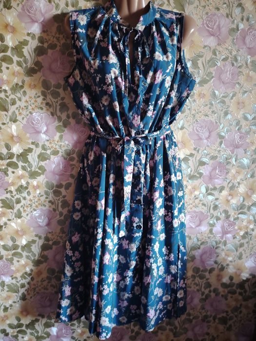 Платье миди нп на пуговицах талия резинка сбоку разрез XL-XXL