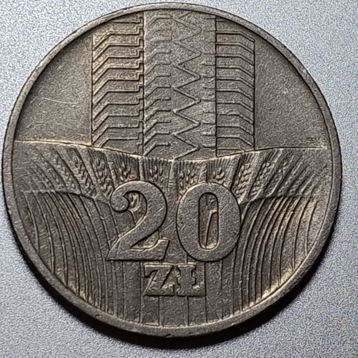 Moneta 20 zł kłosy DESTRUKT z 1973 rok, unikat z błędami menniczymi