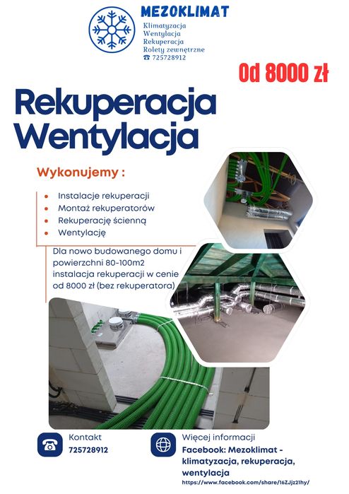 Rekuperacja rekuperator ścienny, centralny