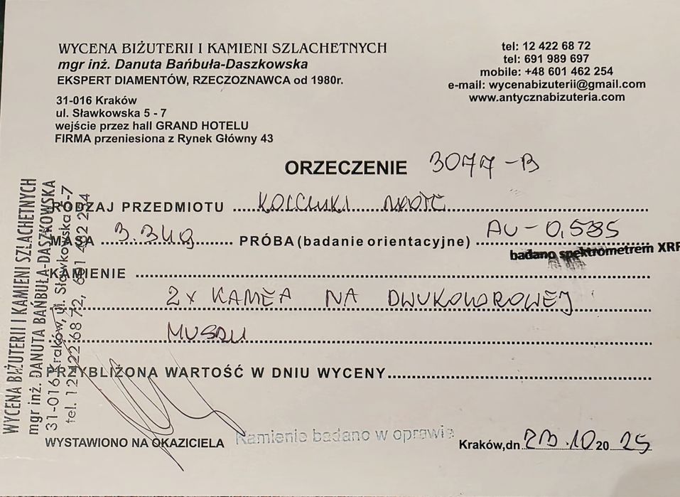 Zabytkowe Kolczyki Kamea Złoto 585 Certyfikat