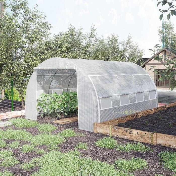 Estufa de Túnel de Jardim 4x3x2 m com Porta de Enrolar e 8 Janelas