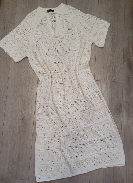 Тренд пляжна в'язана сукня парео накидка на пляж в сіточку прозора