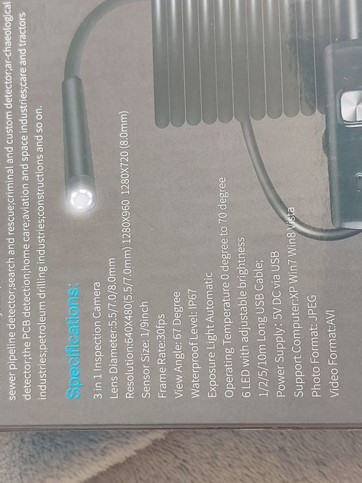 Kamera inspekcyjna endoskopowe 5metrow telefon tablet dodatki