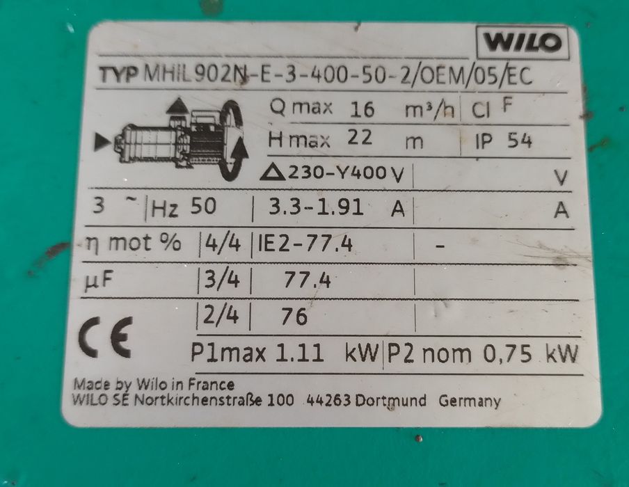 Pompa obiegowa WILO duża wydajność 16m3/h