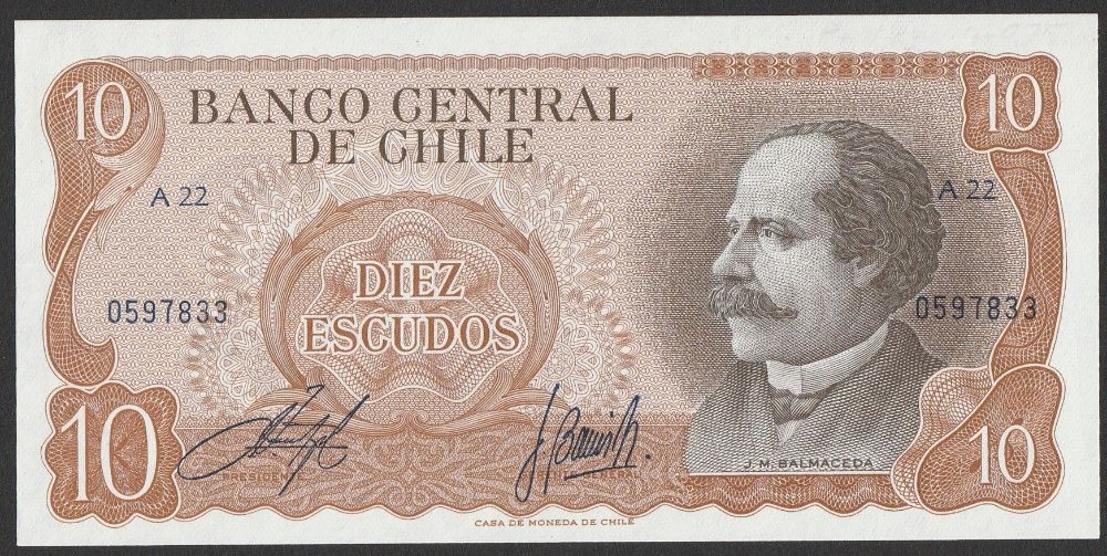 Chile 10 escudos 1967 - JM Balmaceda - stan bankowy UNC