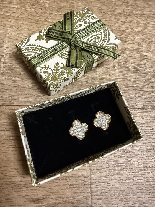 Van cleef клевер сережки,серьги с камнями,красное золото ван клиф