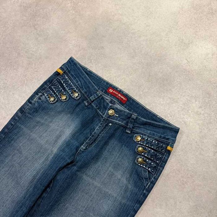 Vintage Spodnie Jeansy Y2K Denim Jeans Kryształki Coquette Swag Japan