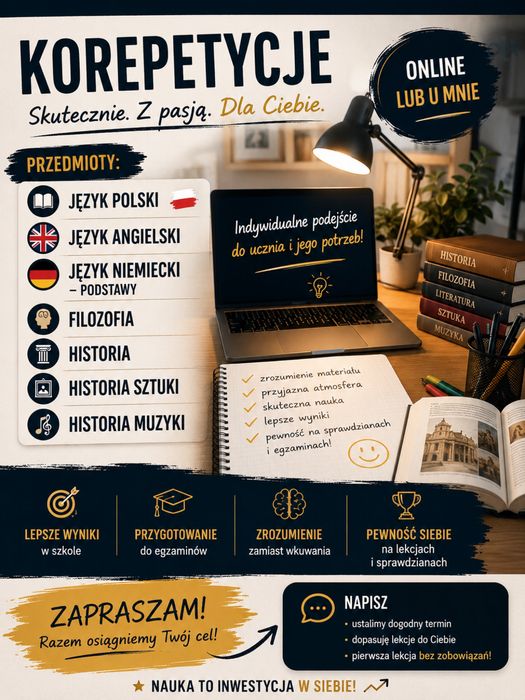 Korepetycje - jezyk polski, angielski, niemiecki, historia, historia muzyki i sztuki, filozofia